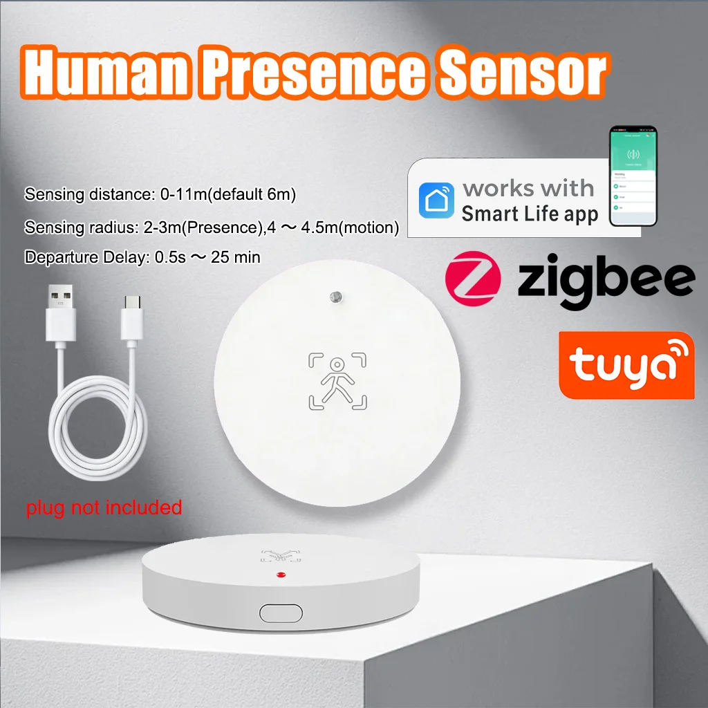 Фото Датчик присутствия человека Tuya Zigbee 3.0 24ГГц MmWave, датчик освещенности и статического движения, умная автоматизация безопасности дома, сигнализация Smart Life №1
