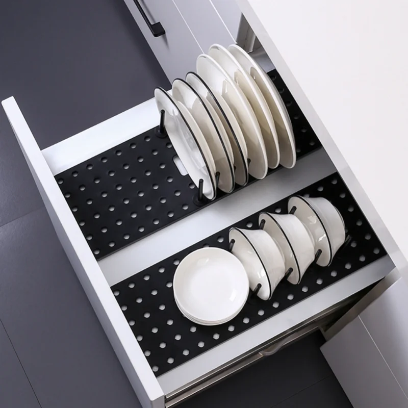 

1pcs Adjustable Kitchen Dish Plate Storage Holder Drainer Retractable Drawer-type Separated Bowl Pot Lid Dish Cup Storage Rack