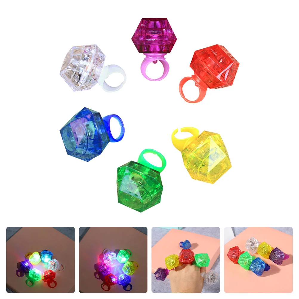 

6 Pcs Luminous Diamond Ring Party Light Up Rings Kidcraft Playset Toys Delicate Favors Kids Glowing Finger LED Boys Girls