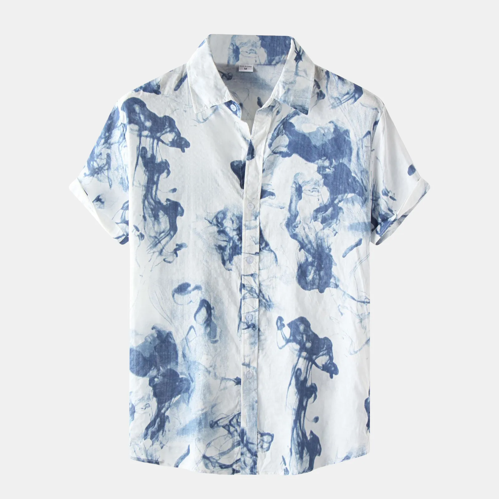 

Рубашка мужская с отложным воротником, Пляжная сорочка с чернильными рукавами, повседневная с отложными пуговицами, короткая с принтом, в В...