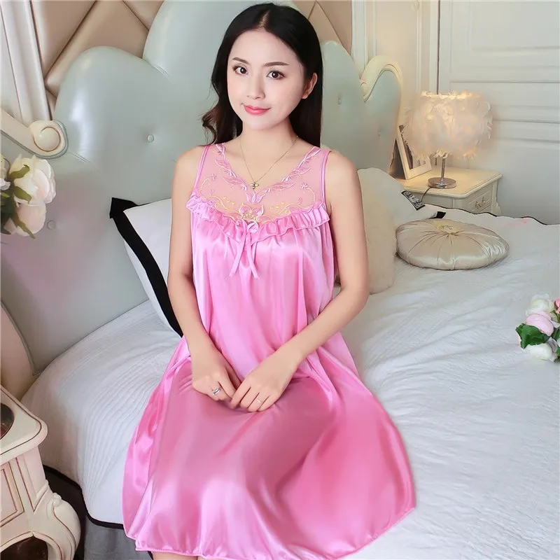 Lace Sleepwear Summer Nightgown Sleep Shirt Night Bath Dress Gown Satin Women Nightshirt Home Clothes Intimate Lingerie