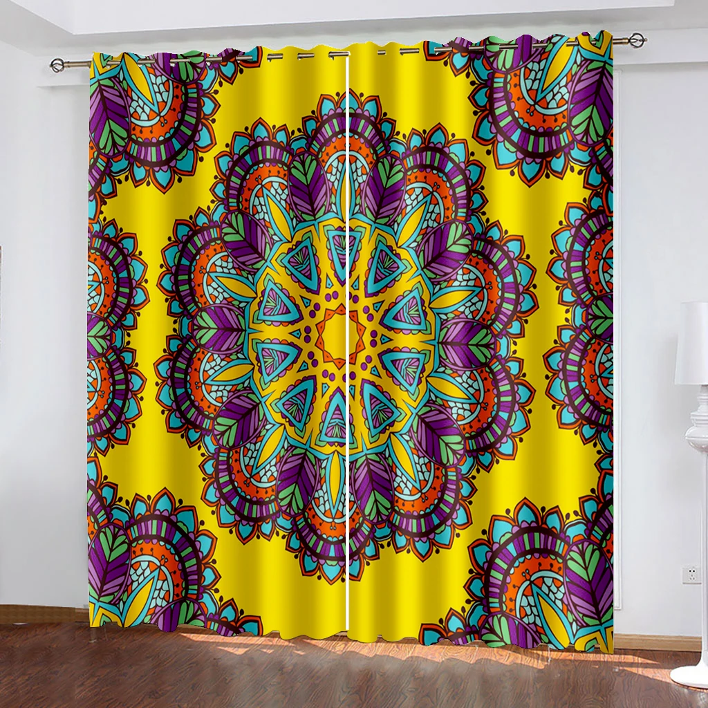 

Floral Blackout Curtain Mandala Window Curtains for Adult Kids Bedroom Living Room Boho Drapes Decor(2Panels)カーテンCotinas De Sala