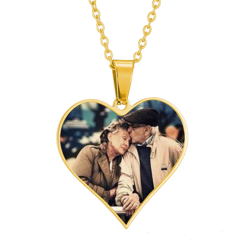 Personalized Custom Photo Name Necklaces Stainless Steel Heart Shaped Romantic Pendant Necklaces For Women Men Jewelry