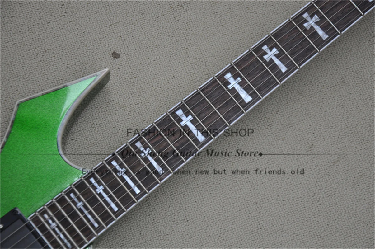 Металлическая зеленая электрическая гитара BC Гитара Гриф клена в корпусе из липы тремоло мост гриф из палисандра с крестовой инкрустацией