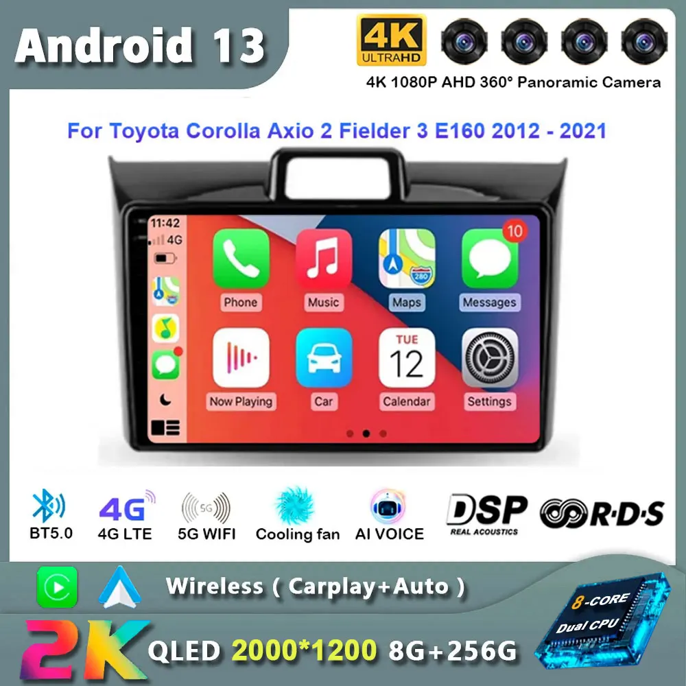Android 14 для Toyota Corolla Axio 2 Fielder 3 E160 2012-2021 Автомобильный радиоприемник с навигацией GPS
