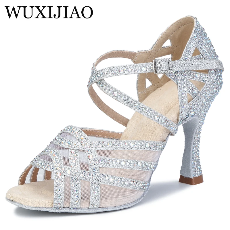 

Women's Dance Shoes Ballroom Silver White Mesh Latin Dance Shoes Women With Rhinestone Salsa Tango Shoes Women's Wedding Shoes