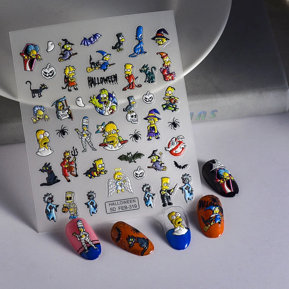 

1PCS Anime Nail Sticker Disney Cartoon Princess Series Nail Art Decorations 3D Anime Simpson Nail Supplies DlY Sliders For Nails