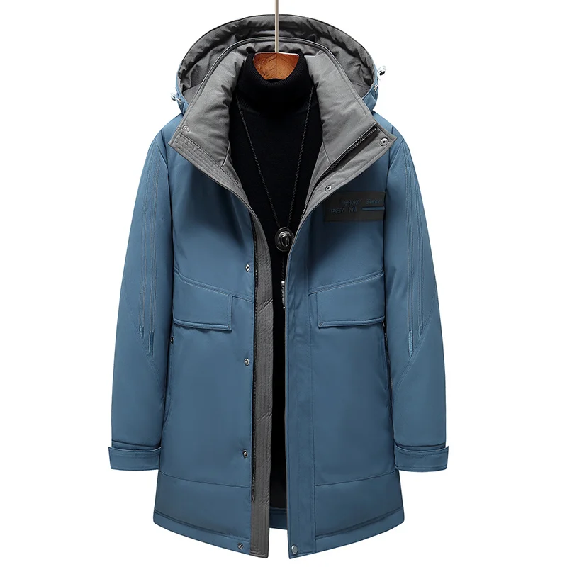 New   White Duck Down Hooded Jacket Men Streetwear Solid Color Big Pocket Winter Warm Windproof Coat Male XL