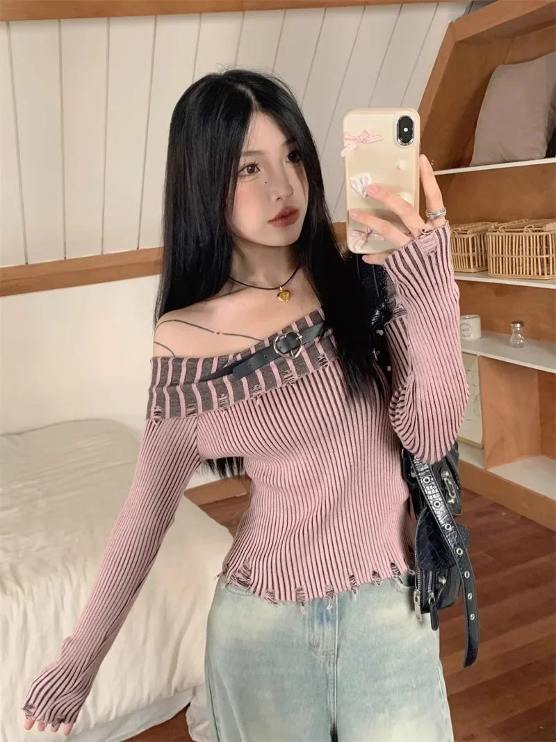 Y2k Пуловеры с длинными рукавами в стиле гранж-панк Харадзюку уличная одежда