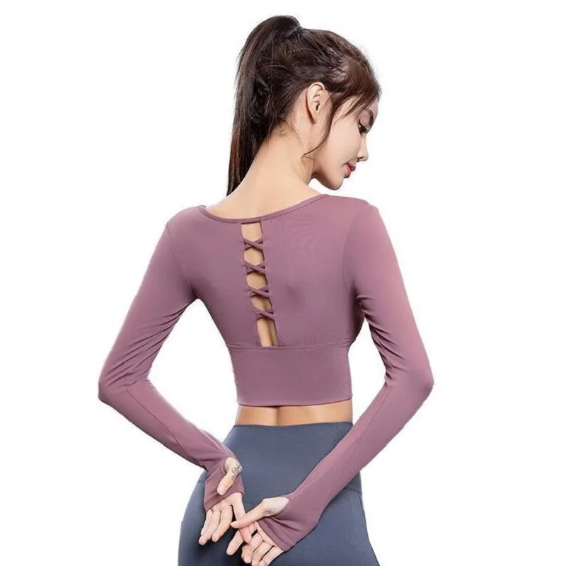 

Women Yoga Shirts Long Sleeve Sexy Gym Yoga Crop Tops Training Top Fitness Running Sport T-Shirts