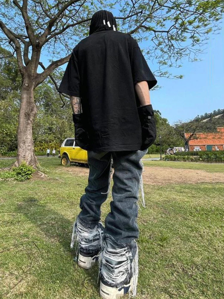 YIHANKE Y2K Embroidery Loose Jeans for Men  European and American High Street Style Washed Heavy Industry Brand Trousers Pants