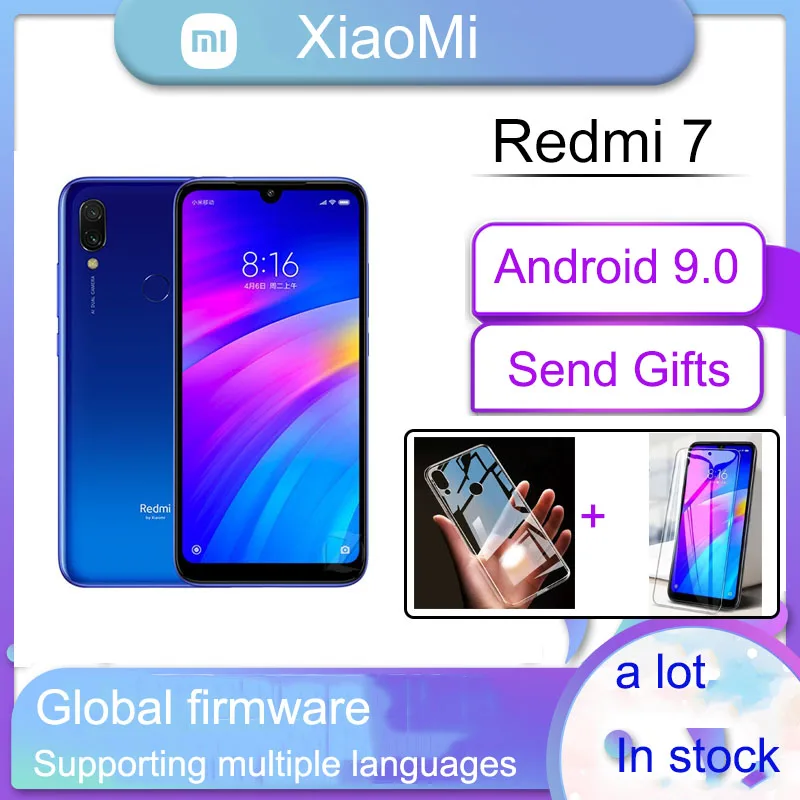 Original Xiaomi Redmi 7 mobile phone 4GB 64GB,Googleplay Android Cell Phone 4000mAh Fingerprint Dual SIMRandom color with gift