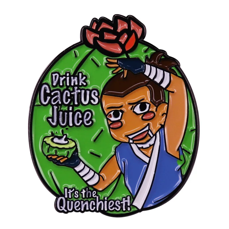 

Anime Sokka Enamel Pins Drink Cactus Juice Brooch Badge It's The Quenchiest Shape Lapel Pin