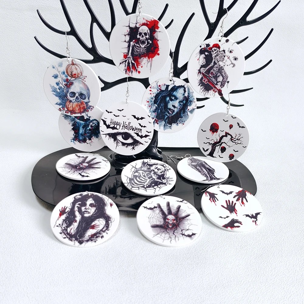 1 Пара Стильных Деревянных Висячих Сережек На Тему Хэллоуина Летучие Мыши Череп