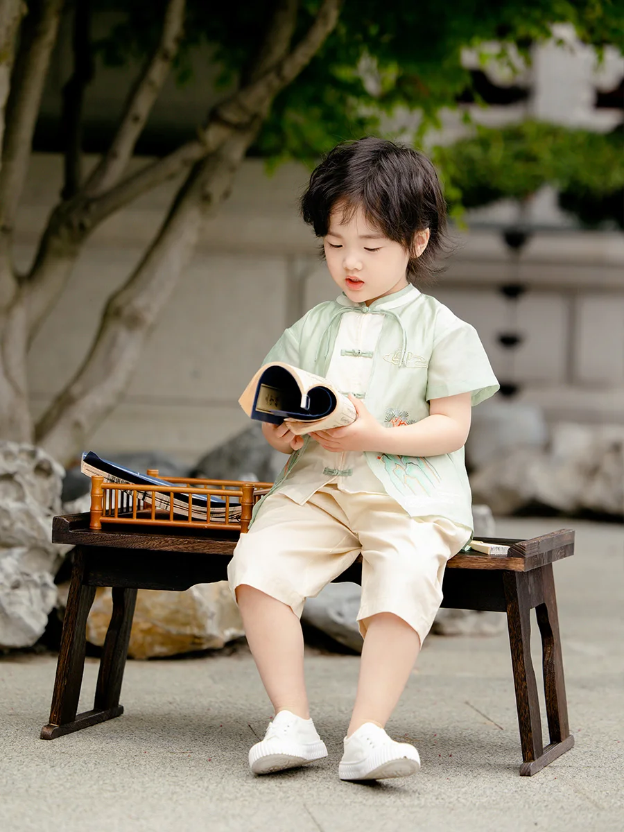 Летняя одежда Hanfu для мальчиков 2024 детская в старинном стиле Sinology детские брюки