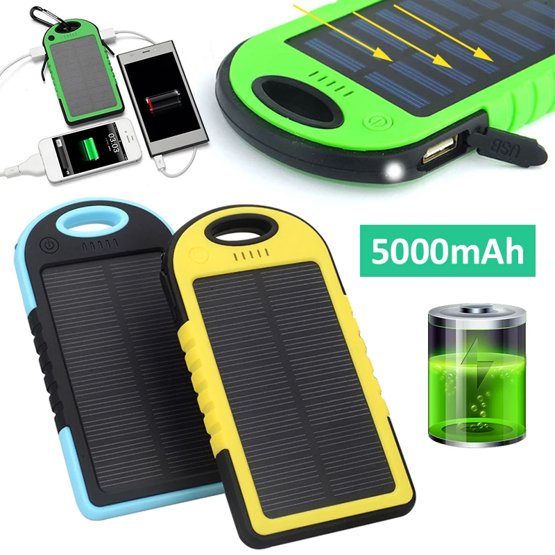 

1pc Ultra-thin 5000 mAh Mobile Phone Power Bank High-capacity BatteriesSolar Power Bank For USB Smartphone Charger Accessories