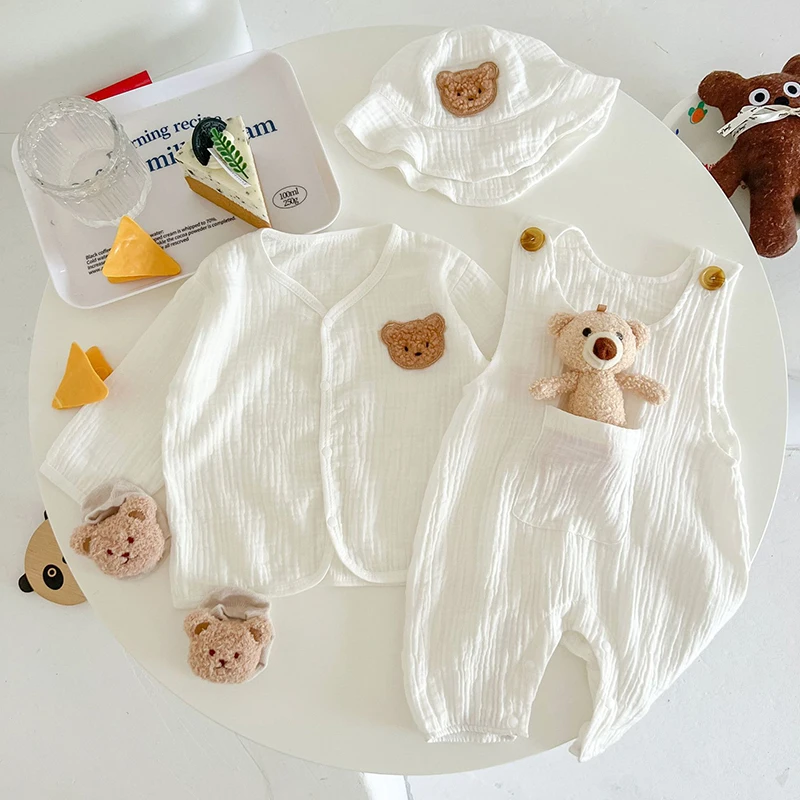 

Sleeveless Sling Romper Hat Suit Summer Thin Clothes Infant Onesie Bear Soft Cotton Breathable Jumpsuit Bodysuits for Babies Kid