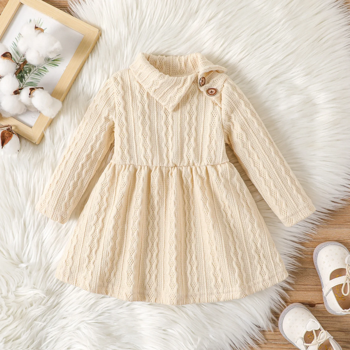 Однотонное платье/юбка для маленьких девочек PatPat на пуговицах с лацканами