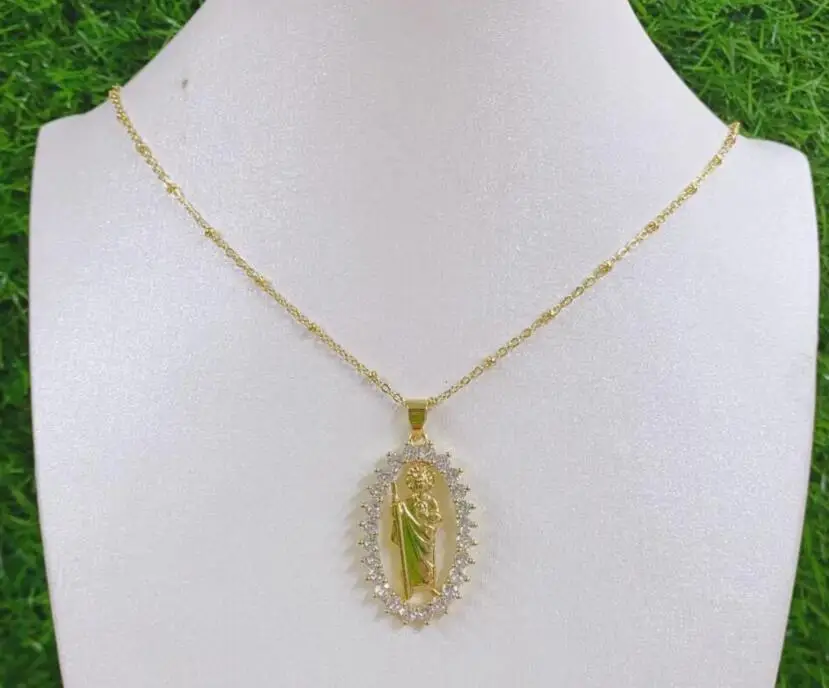 Ожерелье овальной формы с изображением девы Марии, ожерелье с кубическим цирконием и золотым и серебряным покрытием, украшение с цирконием, fsg4, 1 шт.