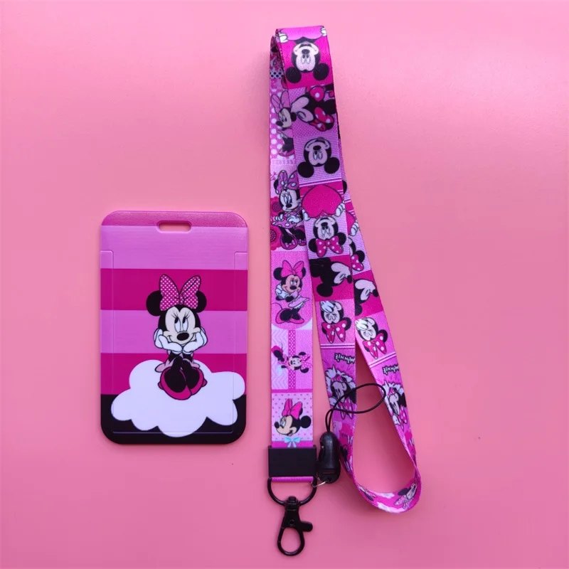 

Disney Mickey Minnie Ladies Nurse Plastic Anime ID Card Holder Cool Badge Sliding Work Name Tag Bus Lanyard Cards Holders