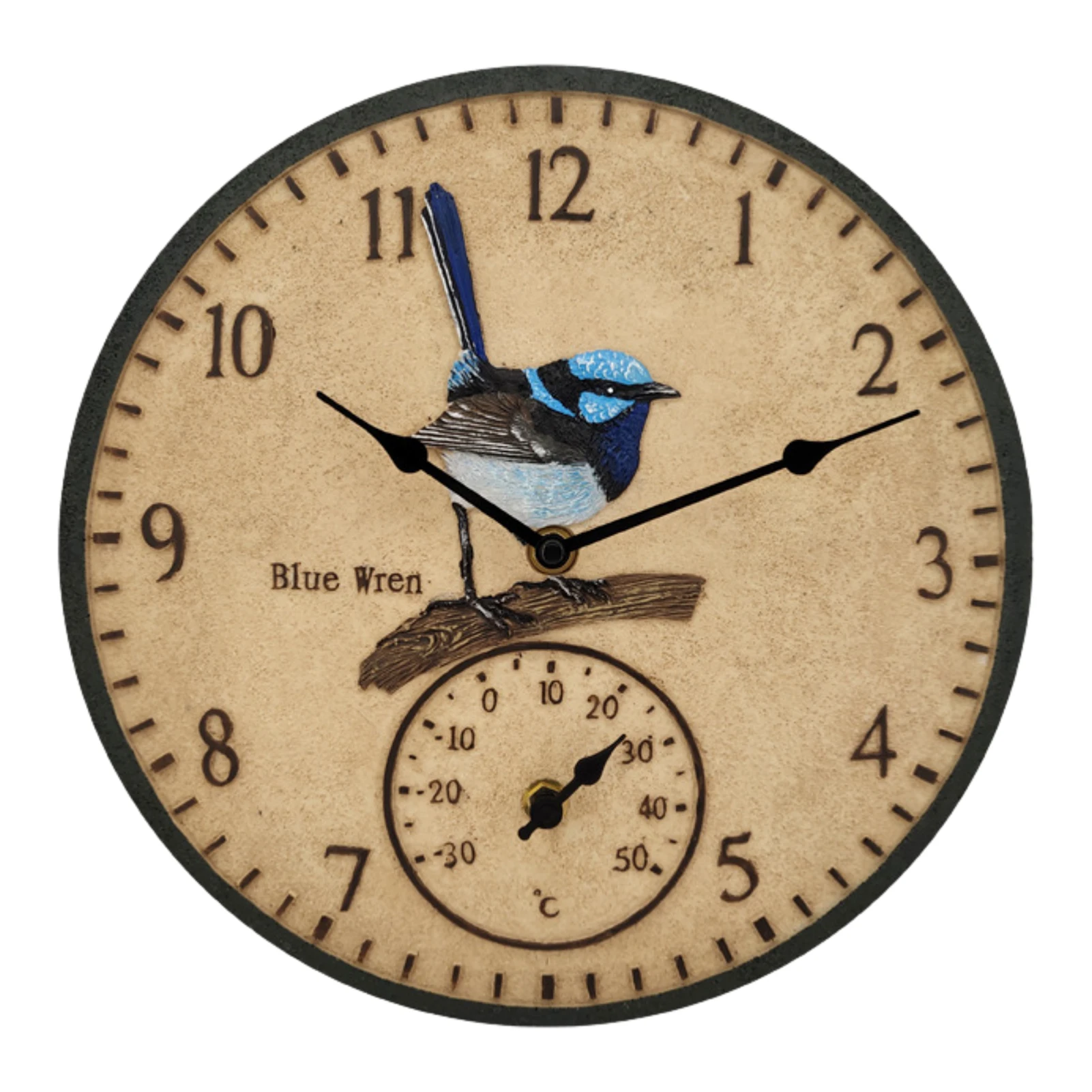 

Outdoor Clock 12inch Water-Resistant Wall Clocks With Thermometer Weather-Resistant Blue Wren Decorative Clock Battery Operated