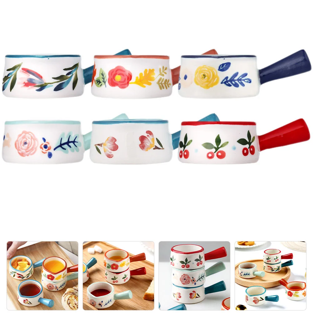 

6pcs Adorable Creative With Handle Ceramic Coffee Latte Cup Syrup Pitcher Creamer Pitcher Espresso Pitcher