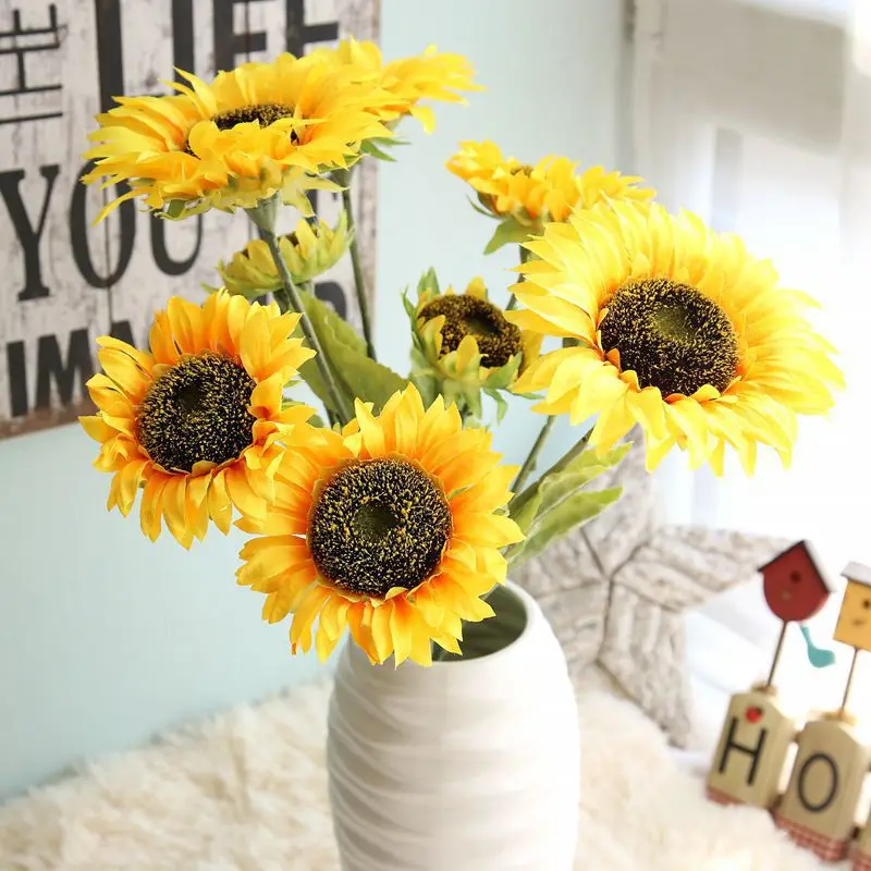 1 букет из 3 искусственных цветов Подсолнух цветочный свадебный вечерние