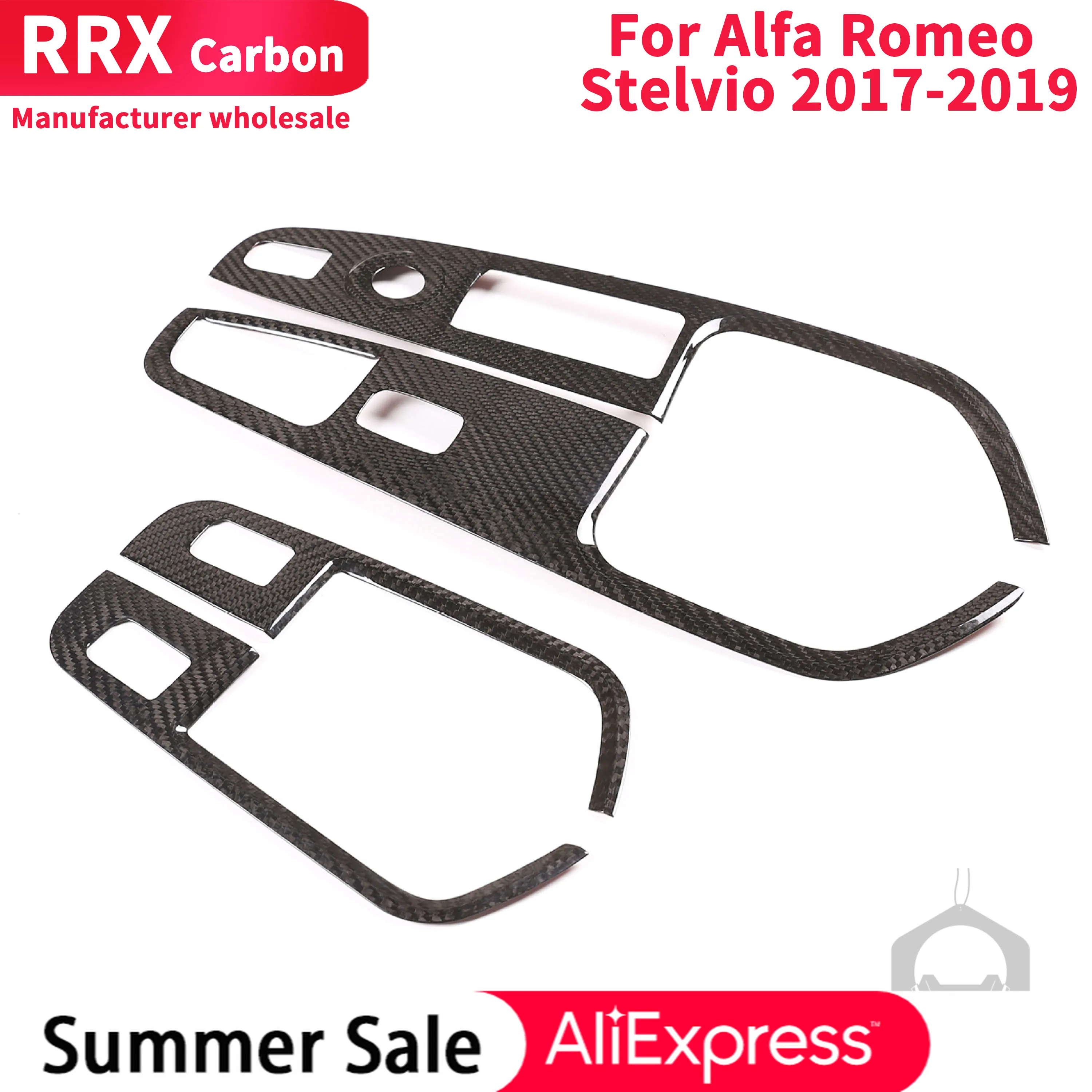 

For Alfa Romeo Stelvio 2017-2019 Glass Lift Panel 4-Pieces Set Cover Stickers Real Carbon Fiber Interior Decoration Accessories