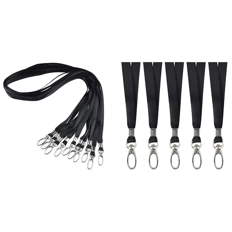 Шнурки для шеи, именной значок, ключи, офисные плоские нейлоновые шнурки, Черный шейный ремешок, шнурок с поворотными крючками и зажимами
