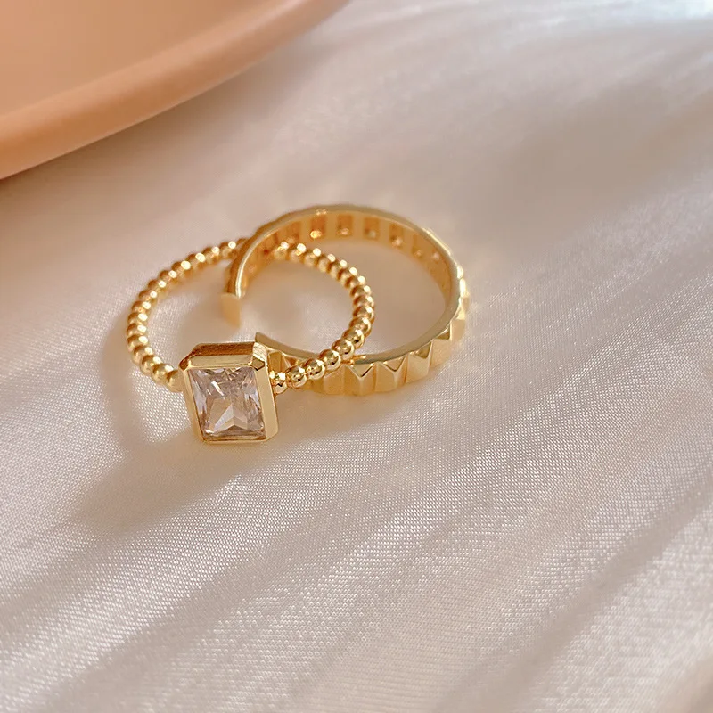 

Geometric Square Set Rings for Women and Men Light Luxury Design Sense Adjustable Open Gold Zircon Couple Ring Premium Sense