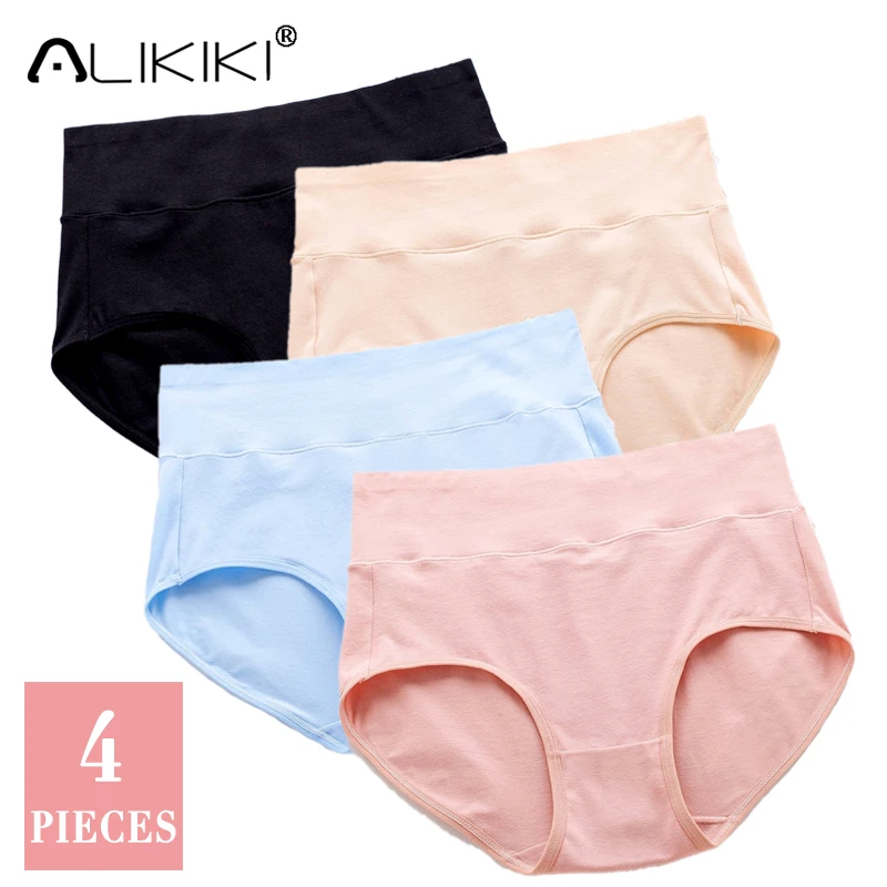 

4 шт. в упаковке, женское нижнее белье из хлопка с высокой талией, женские мягкие трусы, дышащие трусы размера плюс S-5XL