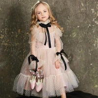 polka dot tulle flower girl dresses illusion long sleeves kids wedding party wear ribbons communion birthday gowns new year