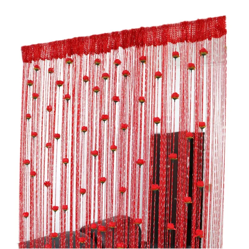 Door String Curtain Rose Flower Window Thread Curtain Hanging  Curtain Valance Divider Decorative for party bedroom wedding