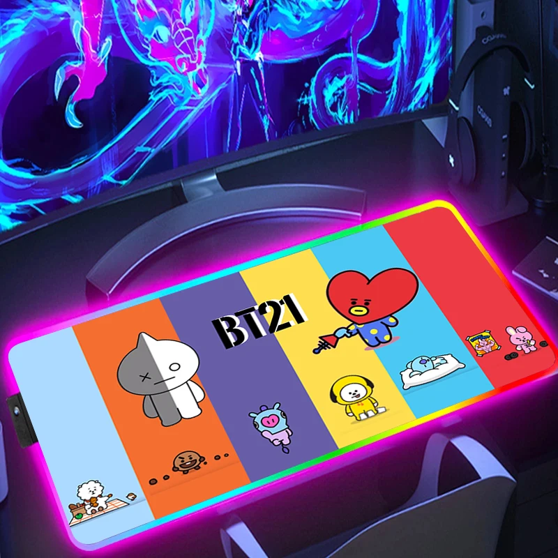 

Backlight Rgb Mouse Pad Extended BT21 Large Gamer Accessories Desk Mat Anime Xxl Gaming Cute Keyboard Kawaii Pc Mousepad Backlit