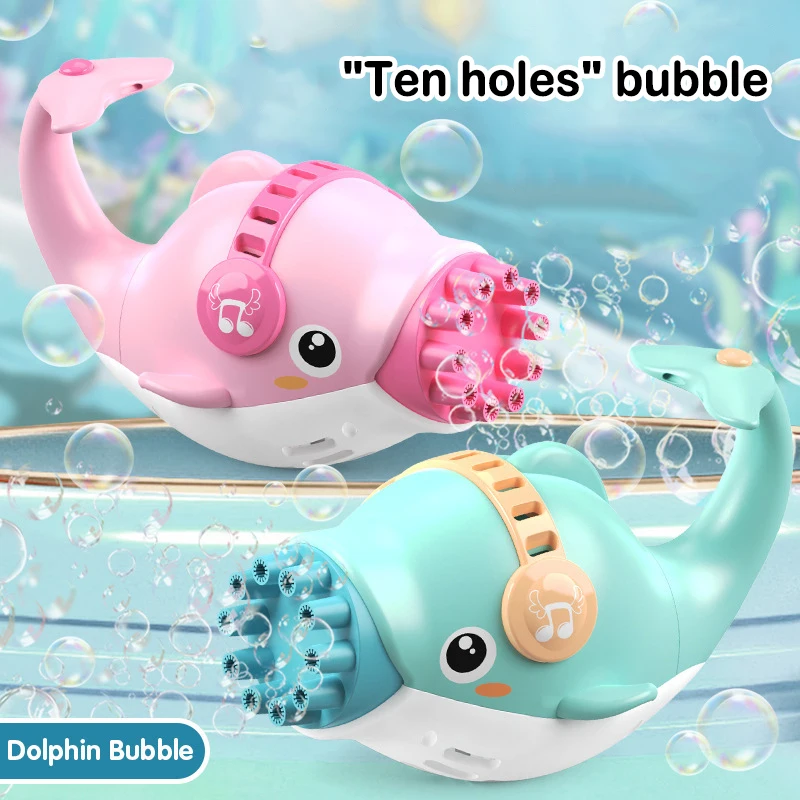 

Dolphin Bubble Machine 10 Hole Children Electric Gatling Dolphin Stall Toy Gun Playing Water Beach Outdoor Blowing Bubble Toys