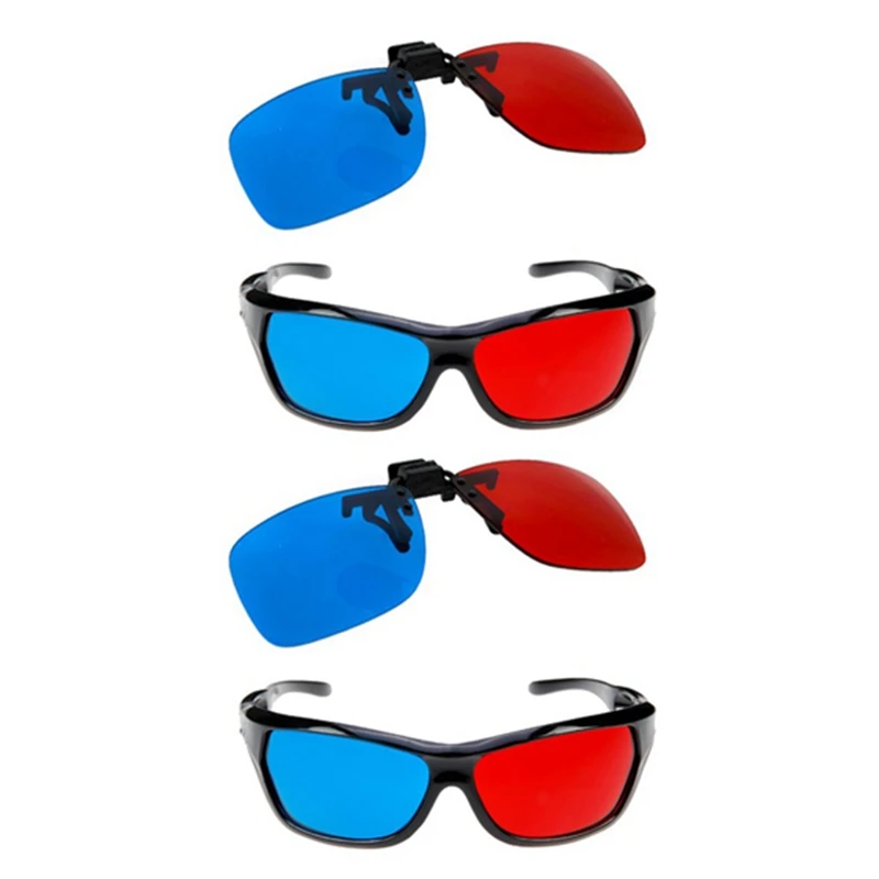 

4X Красный и быстрая подходят для большинства рецептурных очков (2x зажим, 2x стиль Anaglyph)