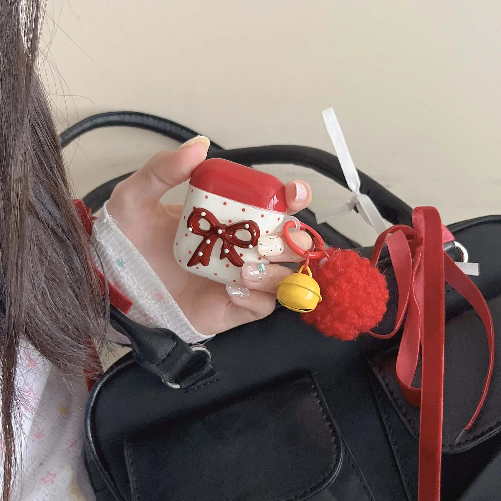 3D бант ins красный с новым годом плюшевые подвесные наушники для apple airpods 1 pro 2nd 3 2