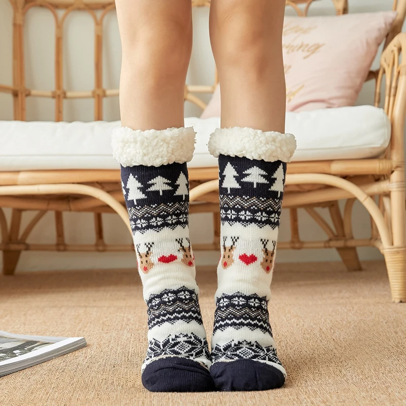 

Носки теплые Забавные милые зимние Утепленные новые рождественские носки с изображением лося для сна для девочек хлопковые носки для пола Рождественский подарок носки Мультяшные женские носки для дома
