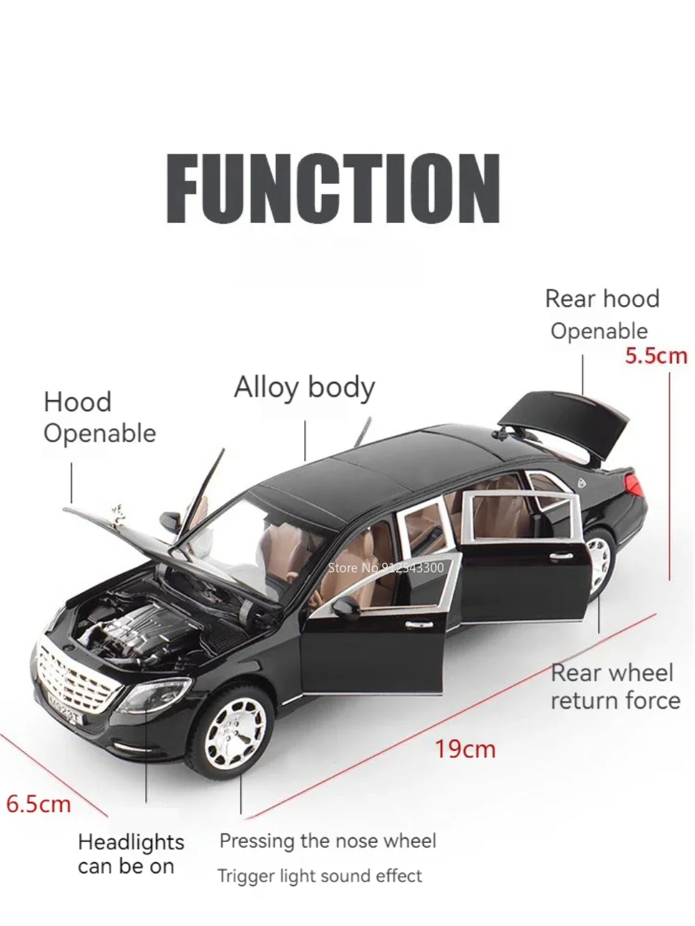 1:24 Maybach S600 расширенная модель автомобиля из сплава игрушка звук свет откатный