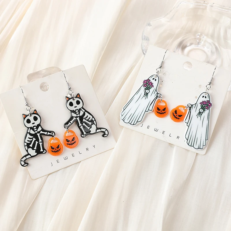 Висячие серьги на Хэллоуин 1 пара акриловые призраки и череп кошка с тыквой