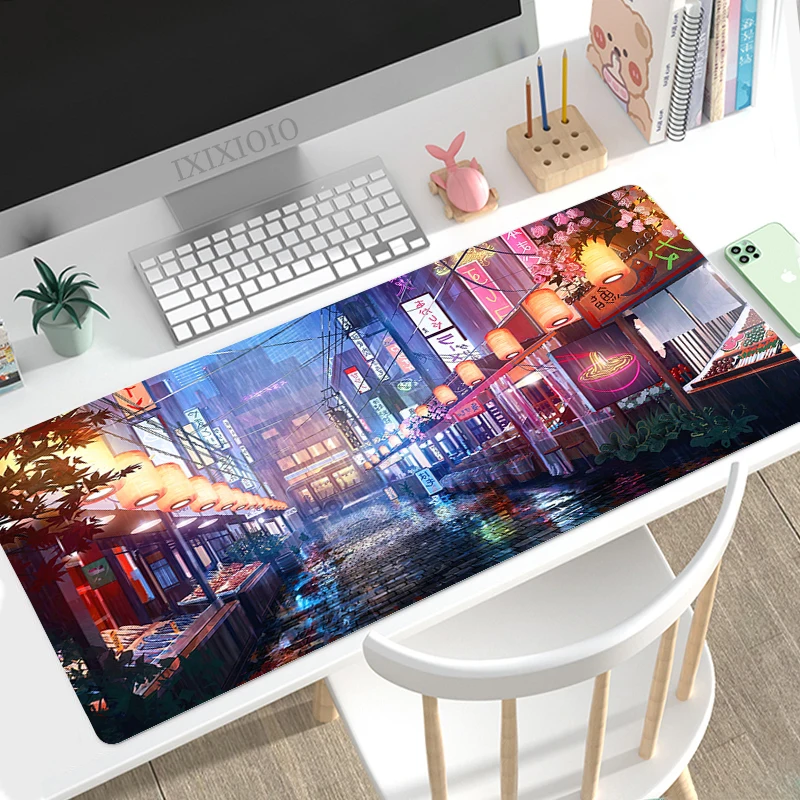 Japanese City Neon Mouse Pad Gamer XL Custom Home New HD Mousepad XXL Carpet Soft Natural Rubber Non-Slip Mouse Mats Mice Pad