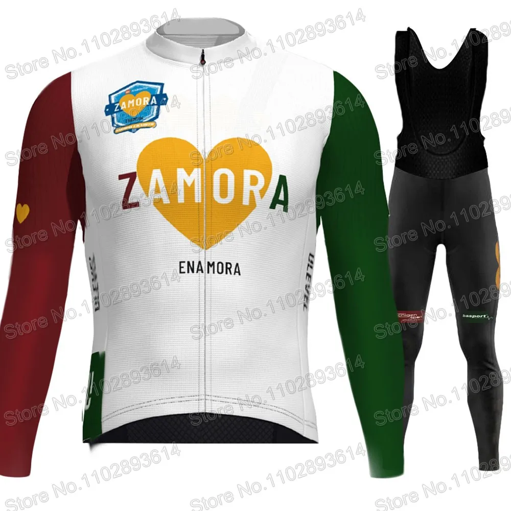 Zamora Enamora 2023 Team Cycling Jersey Set Long Sleeve Winter Spanish Clothing Suit MTB Bike Road Pants Bib Ropa