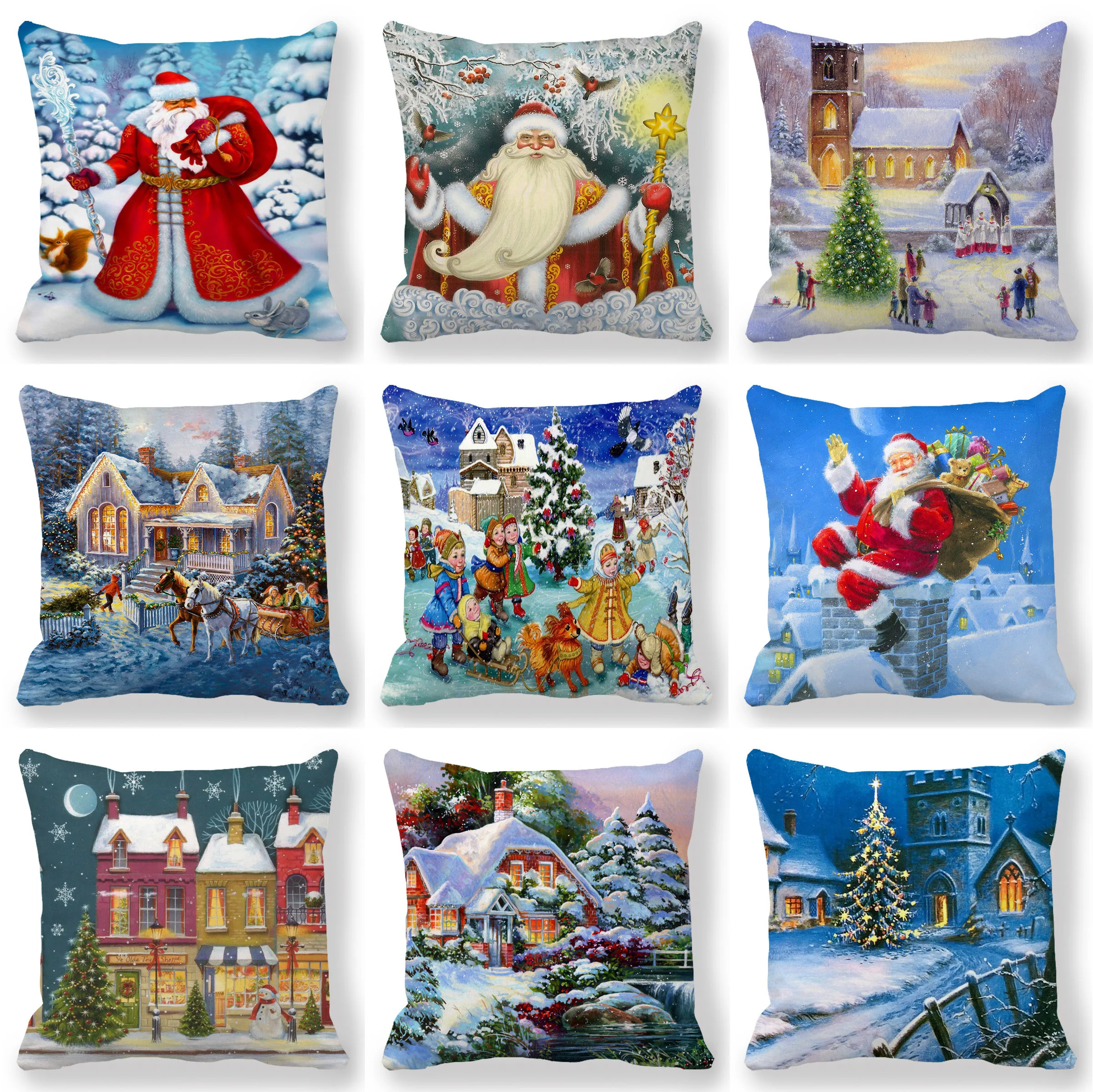 

45x45cm Christmas Santa Claus Christmas Tree Style Polyester Decorative Pillow Case Square Pillow Case Decorative Cushion Cover