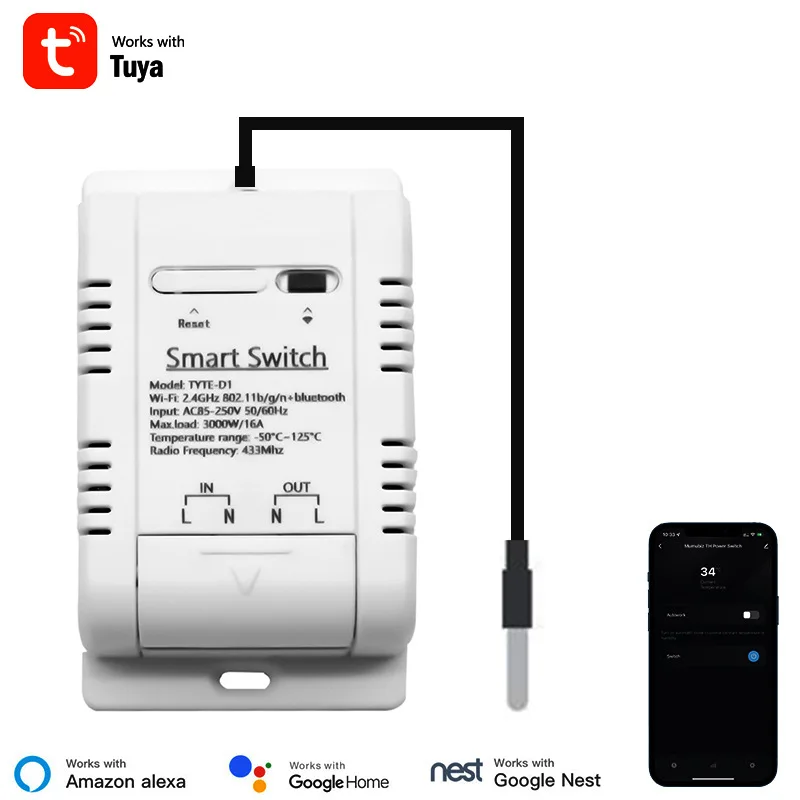 

Tuya Smart Rf433 Intelligent Thermostat Waterproof Wifi Temperature Switch Voice Control Ds18b20 Temperature Sensor 16a