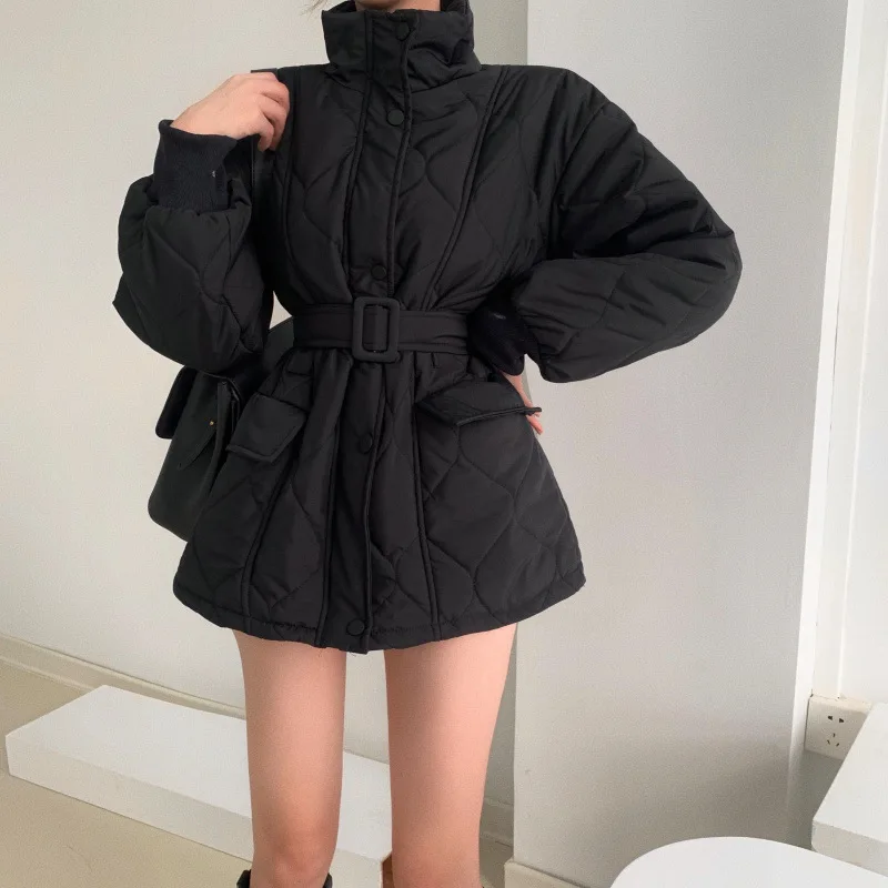 White Parkas Winter Thickened Stand Collar Long-sleeved Women Loose Jackets Solid Color Warm Cotton Padded Clothes Zipper Coats
