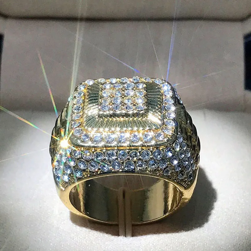

Classic Fashion Luxury Rings For Men Square Super Shiny Little Cubic Zirconia Jewelry Gold Color Business Metal Fingers Ring