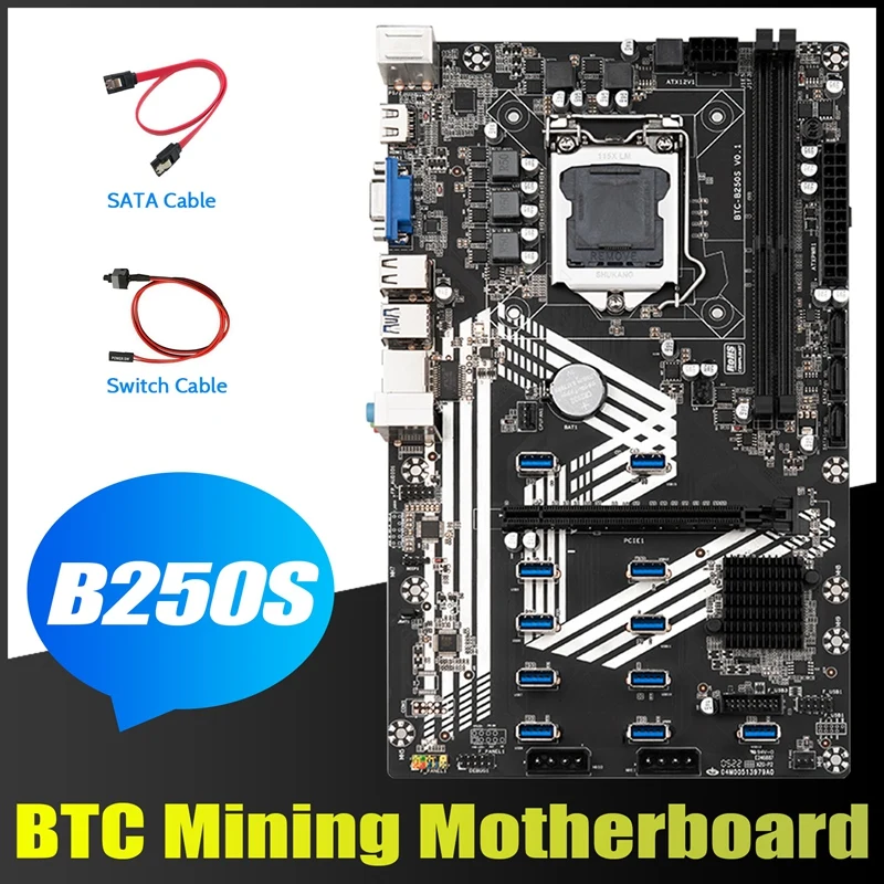 

B250S Mining Motherboard+G3900 CPU+Switch Cable+SATA Cable LGA1151 11XUSB3.0+1XPCIE 16X Slot DDR4 ETH Miner Motherboard