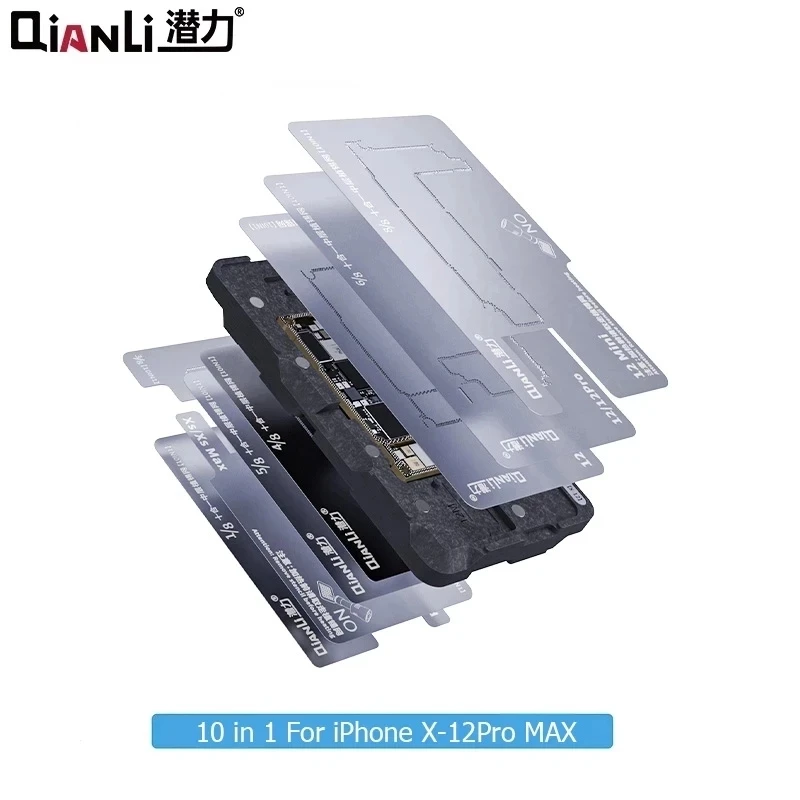 QIANLI 10 IN 1 Magnetic 3D BGA Tin Planting Platform For iPhone X-12 Pro MAX Motherboard Middle Frame Reballing Stencil Template