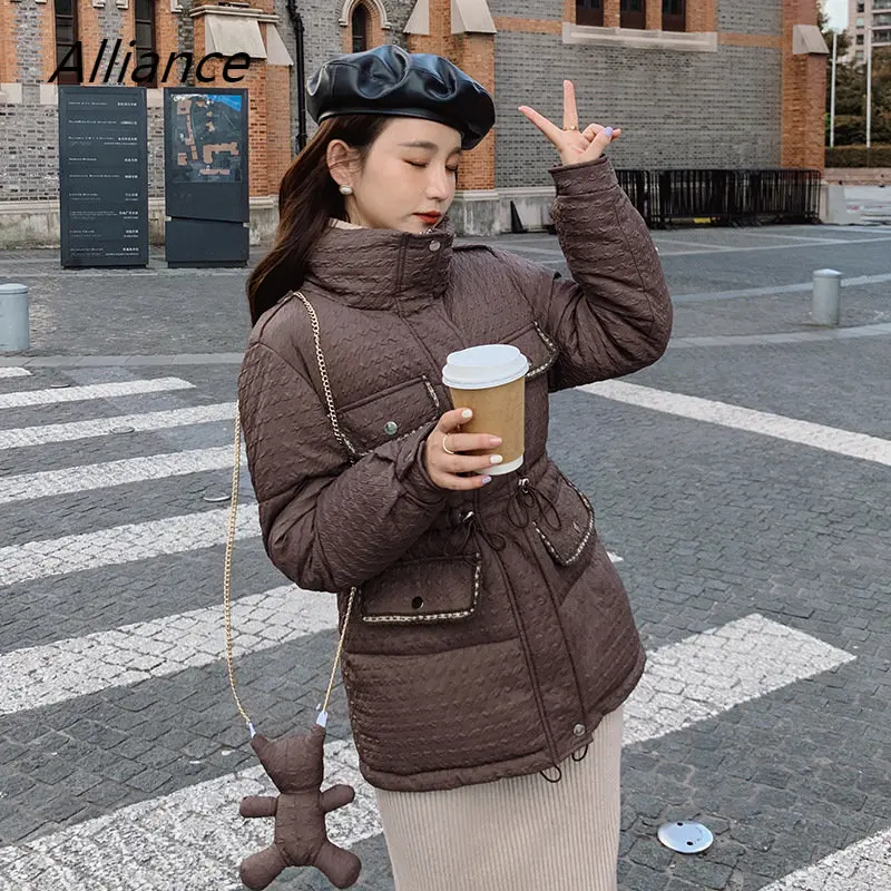 

Winter Short Padded Jacket Women 2023 New Waist Small Fragrance Stand Collar Loose Korean Fashion Black Cotton Coat bubble coat
