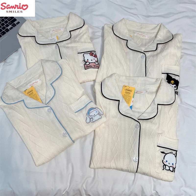

Sanrio Pachacco Pajamas Set Women's Long-Sleeved Trousers Ins Cute Cartoon Cardigan Hellokitty Girls Outerwear Homewear Set